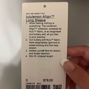 lululemon align long sleeve size 0